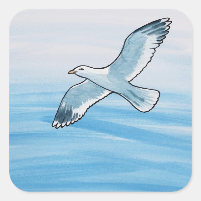 Seagull im Flug Quadratischer Aufkleber (Vorderseite)