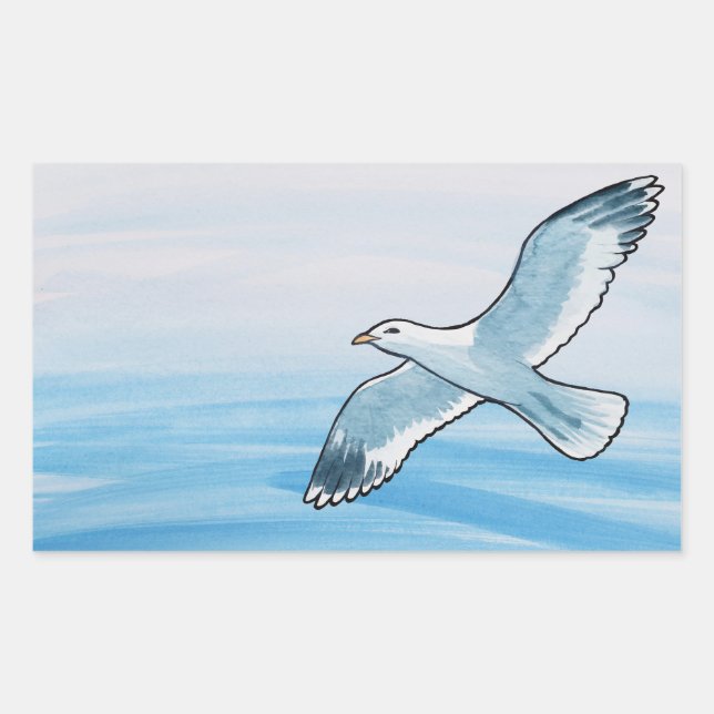 Seagull im Flug Rechteckiger Aufkleber (Vorderseite)