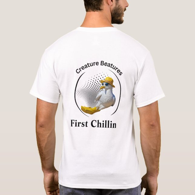 Seagull in Gelbstiefeln | Spaß am Strand T-Shirt (Rückseite)