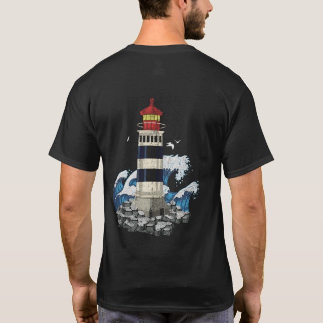 Seagull Lighthouse Ocean Sea Waves Nautical Light T-Shirt (Rückseite)