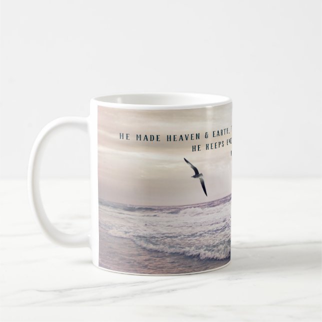 Seagull mit einem Psalm Bible Verse Beach Kaffeetasse (Links)