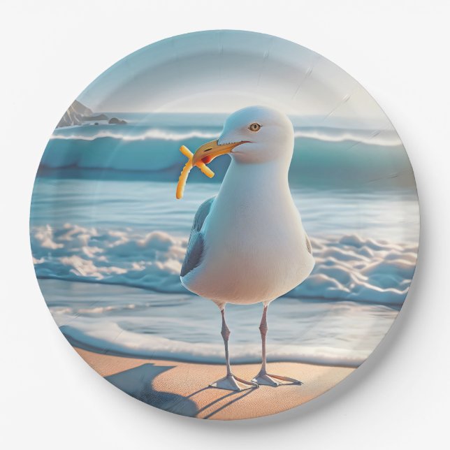 Seagull mit französischen Fries Pappteller (Vorderseite)