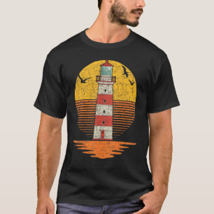 Seagull Nautical Sea Retro Sunset Lighthouse T-Shirt