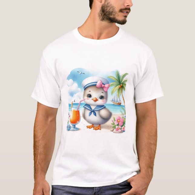 Seagull on the Beach Coastal Summer T-Shirt (Devant)