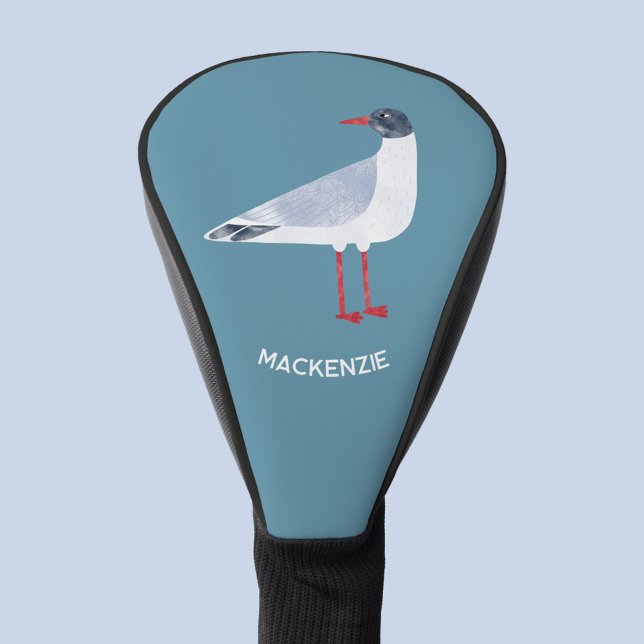 Seagull Personalisiert Golf Headcover (Black Headed Gull personalized custom name seagull coastal themed golf head cover)