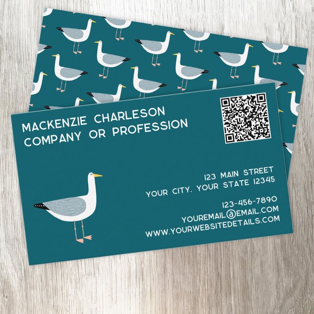 Seagull QR-Code Visitenkarte (Seagull coastal nautical personalized text QR code custom business cards)
