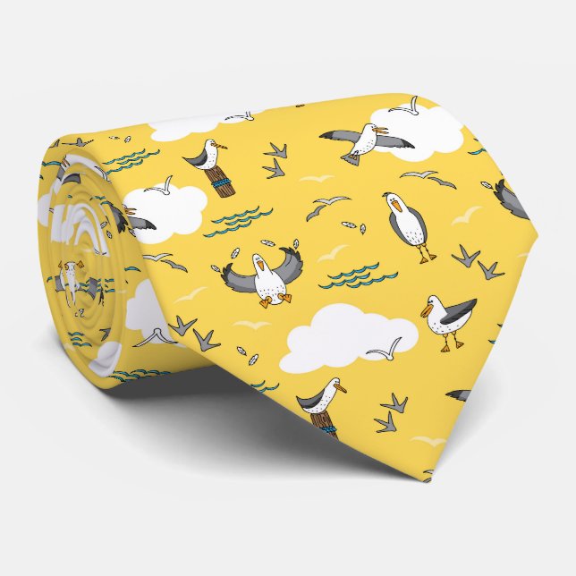 Seagull Sea Birds Beach Senf Gelbe Hochzeit Krawatte (Gerollt)