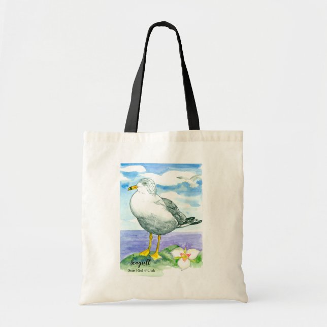 Seagull Staat Bird of Utah Sego Lily Tragetasche (Vorne)