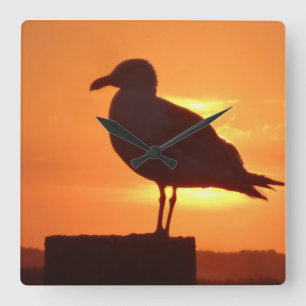 Seagull Sunset Quadratische Wanduhr