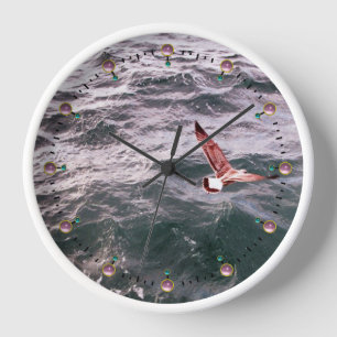 SEAGULL ÜBER DEN MEERESWELLEN, rosa Mauergesteine Wanduhr