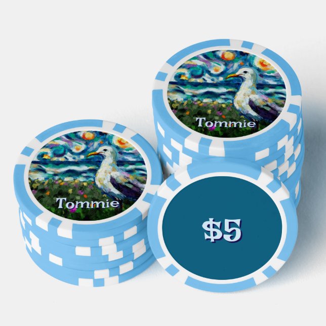 Seagull Van Gogh Style Beach Personalisiert Pokerchips (Stapel)