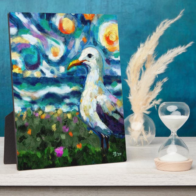 Seagull Van Gogh Style Beach Sky Blue Aquamarin Fotoplatte (Seite)