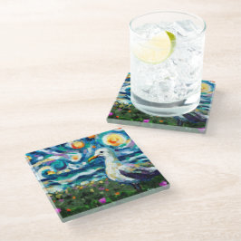 Seagull Van Gogh Style Beach Sky Blue Aquamarin Glasuntersetzer