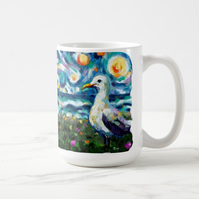 Seagull Van Gogh Style Beach Sky Blue Aquamarin Kaffeetasse (Rechts)
