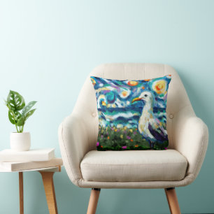Seagull Van Gogh Style Beach Sky Blue Aquamarin Kissen