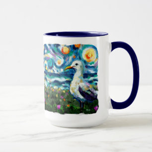 Seagull Van Gogh Style Beach Sky Blue Aquamarin Tasse