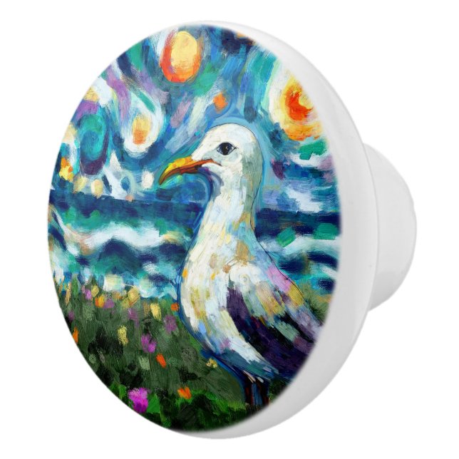 Seagull Van Gogh Style Beach Sky Blue Nautic Keramikknauf (Rechts)
