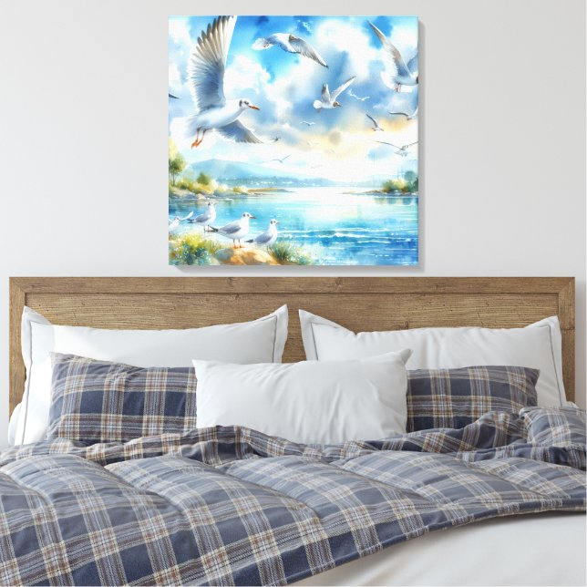 Seagull Wasserfarbe Malerei Leinwanddruck (Insitu (Schlafzimmer))