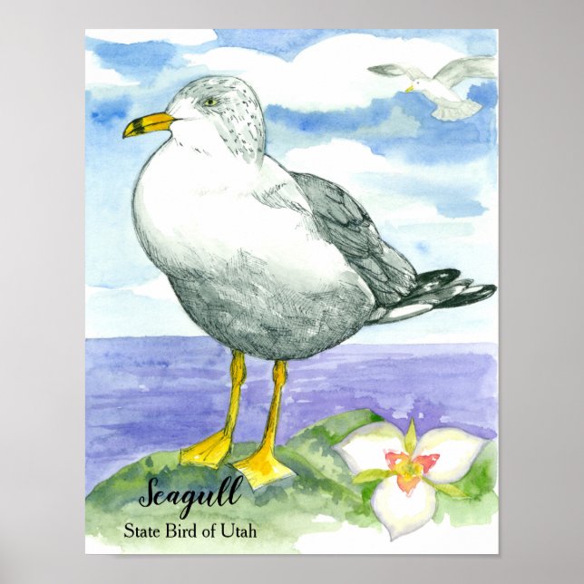 Seagull White Ocean Bird Watercolor Lake Poster (Vorne)