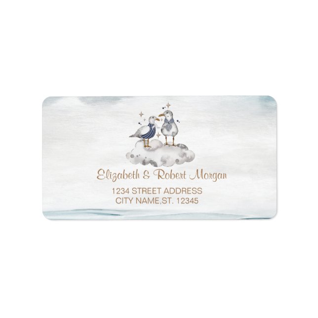 Seagulls Beach Hochzeit Adressaufkleber (Vorne)
