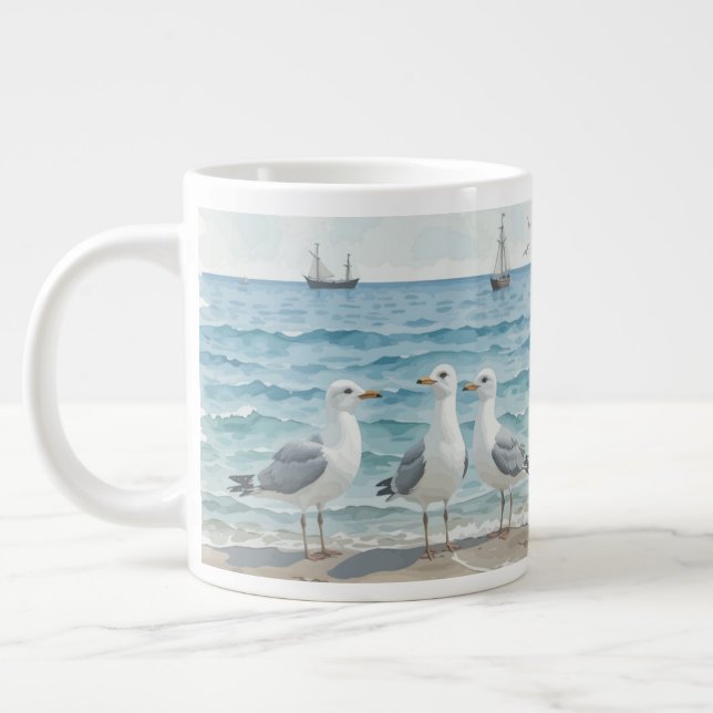 Seagulls im Meer Jumbo-Tasse (Links)