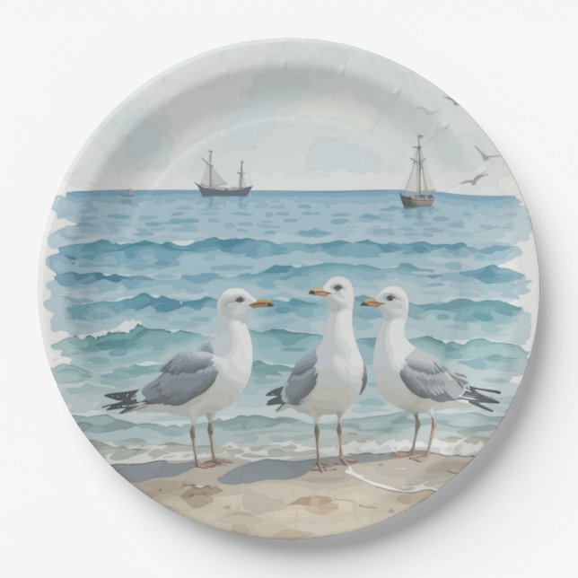 Seagulls im Meer Pappteller (Vorderseite)