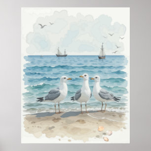 Seagulls im Meer Poster
