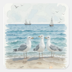 Seagulls im Meer Quadratischer Aufkleber