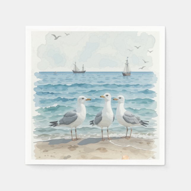Seagulls im Meer Serviette (Vorderseite)
