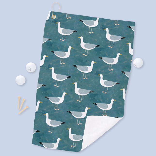 Seagulls Nautical Golfhandtuch (Seagull coastal teal green art golf towel)