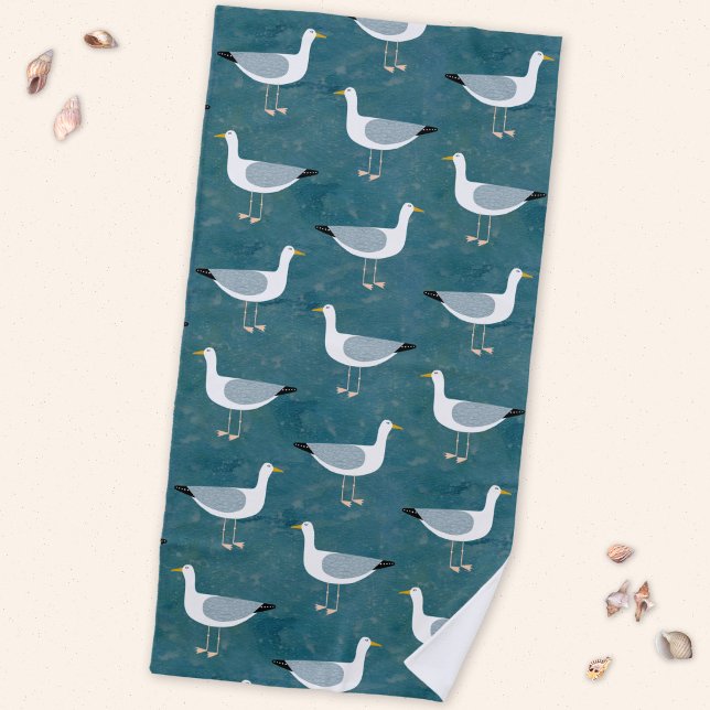 Seagulls Nautical Strandtuch (Fun seagull nautical coastal themed beach towel)
