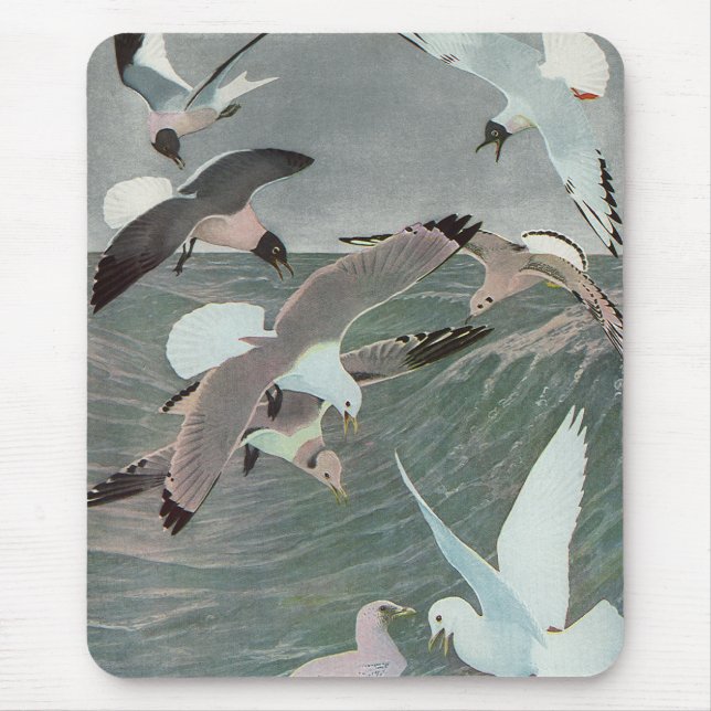 Seagulls Over Ocean Waves von Louis Agassiz Futes Mousepad (Vorne)
