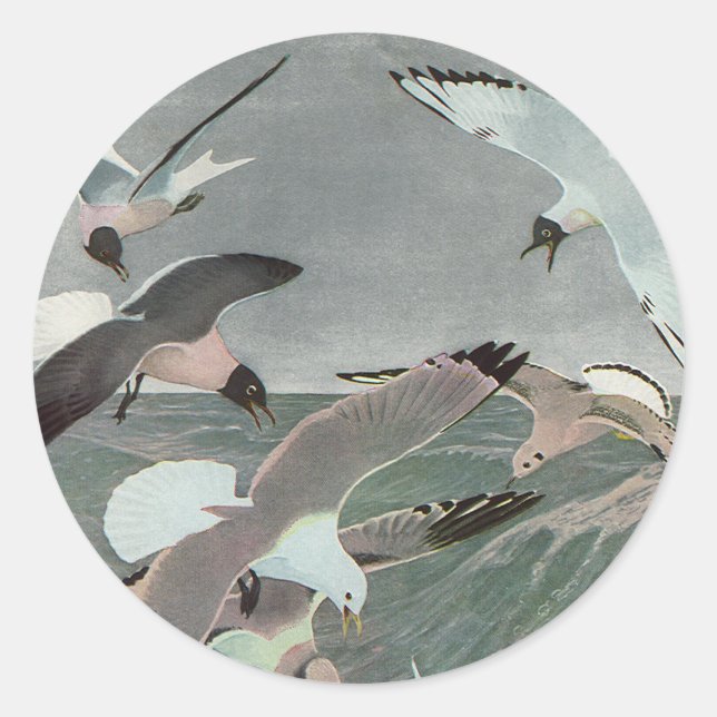 Seagulls Over Ocean Waves von Louis Agassiz Futes Runder Aufkleber (Vorderseite)