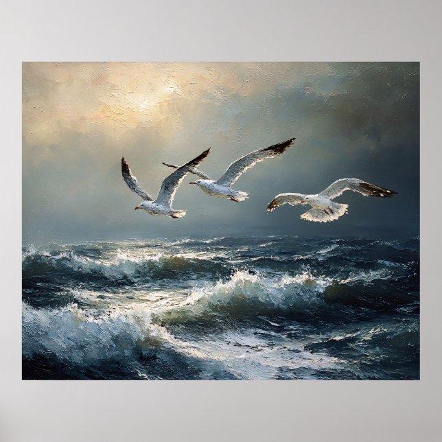 Seagulls Stormy Ocean Fine Art Poster (Vorne)