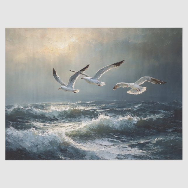 Seagulls Stormy Ocean Fine Art Seidenpapier (Vorderseite)