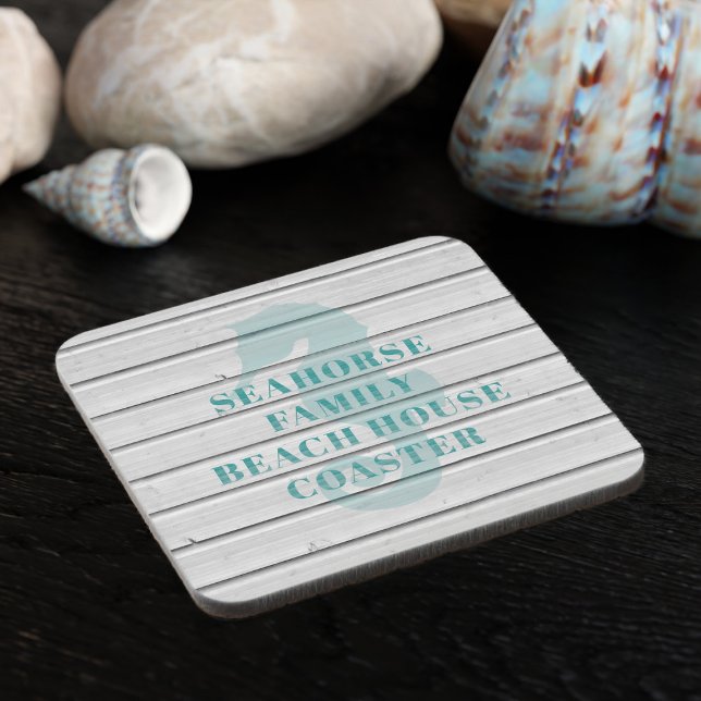 Seahorse Beach House Dessous de verre - Ensemble d (Seahorse coasters for your beach house. Just add your family name)