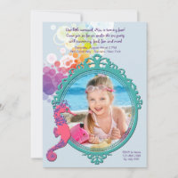 Seahorse Frame Photo Anniversaire Fête Invitation
