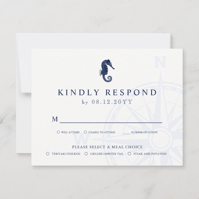 Seahorse | Nautique Thème Mariage RSVP Repas (Devant)