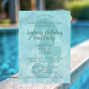 Seahorse Pool Party Anniversaire Invitation