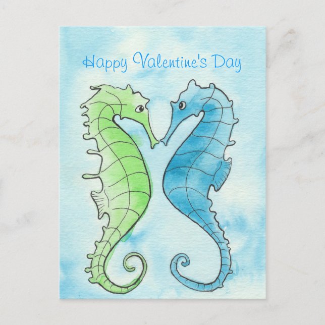 Seahorse Valentine Feiertagspostkarte (Vorderseite)