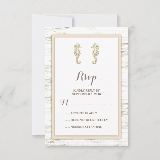 Seahorse Whitewashed Wood Beach Wedding RSVP (Devant)