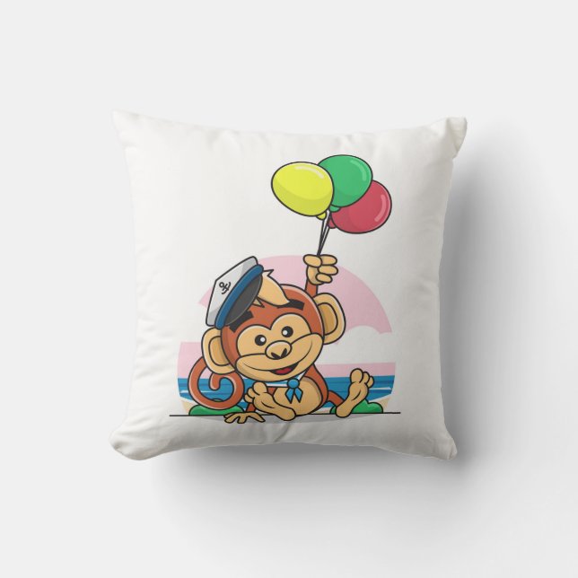 Seailor Monkey mit farbenfrohen Balloons Kissen (Vorderseite)