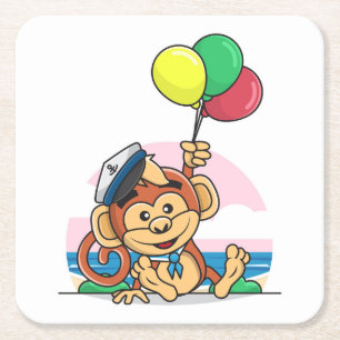 Seailor Monkey mit farbenfrohen Balloons Rechteckiger Pappuntersetzer
