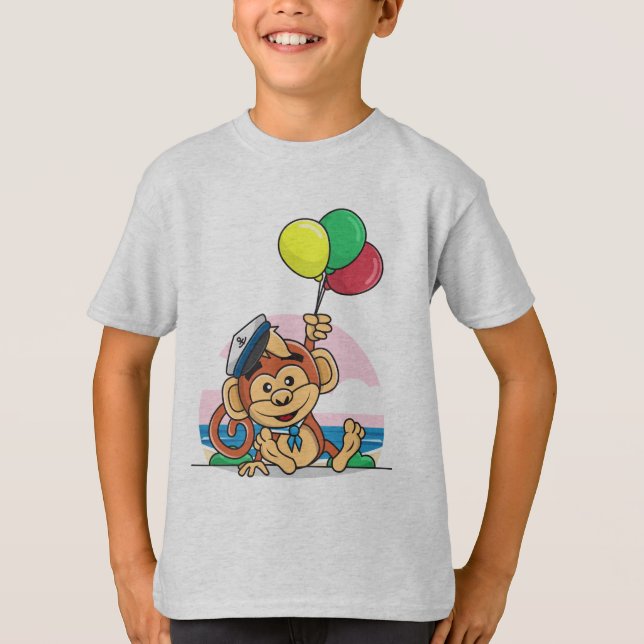 Seailor Monkey mit farbenfrohen Balloons T-Shirt (Vorderseite)