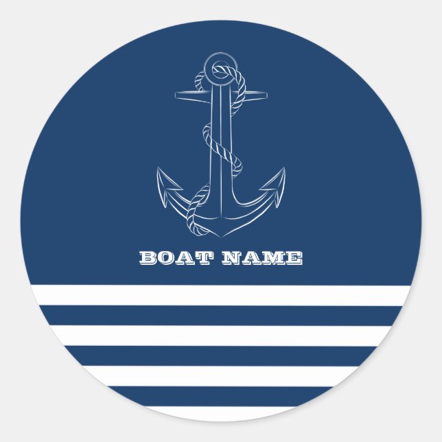 Seailor Nautical Anchor Navy Blau Streifen Runder Aufkleber (Vorderseite)
