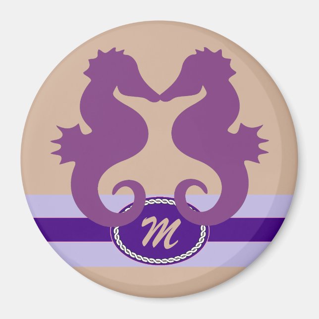 SeaKiss Mit Monogramm Lila Stateroom-Türmarker Magnet (Vorne)