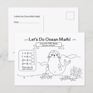 Seal Ocean Math Coloring Postcard Postkarte