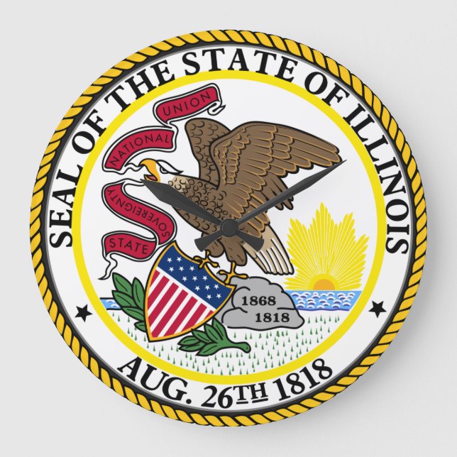Seal of Illinois Round Wall Clock Große Wanduhr (Vorderseite)