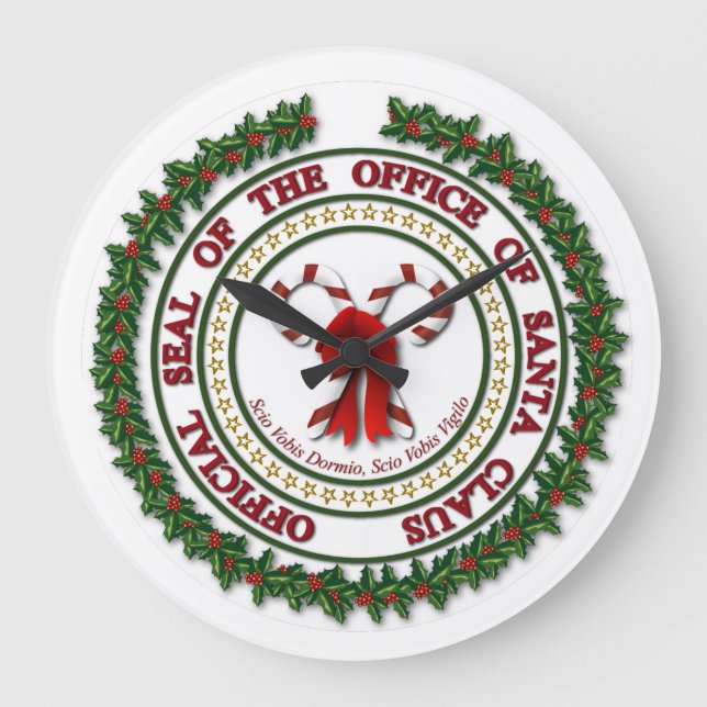 Seal of the Office of Santa Claus Wall Clock Große Wanduhr (Vorderseite)