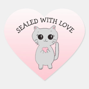 Sealed with Liebe Little Kitten with Heart Herz-Aufkleber